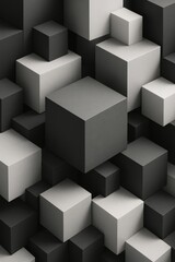 Obraz premium Monochrome 3D cubes stacked in depth—clean geometric background with strong contrast for modern design, tech, and branding.