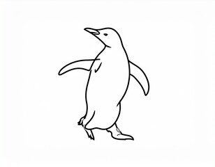 Fototapeta premium Simple black line drawing of a penguin in motion against a plain white background.