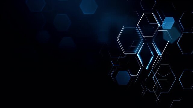 abstract digital wallpaper with blue hexagons and glowing lines on a dark background.
