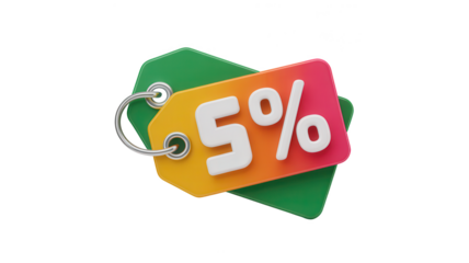 5 discount tag isolated on transparent background