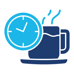 Obraz premium Coffee Time Icon In Blue Monochrome Flat Design, Vector Illustration