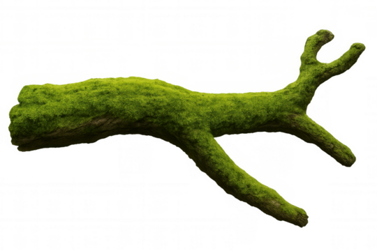 Mossy branch lying horizontally against a transparent background, perfect for enhancing photo editing and creative compositing projects