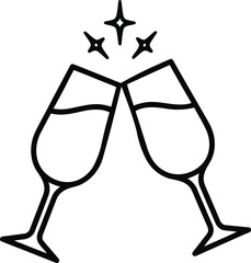 Clinking Champagne Glasses Line Art Vector Icon – Celebration and Toast Symbol