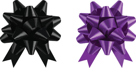 Two decorative gift bows black and purple