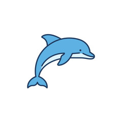 Obraz premium Blue cartoon dolphin jumping on a white background
