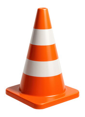 Orange and white traffic cone signaling safety warning on clear background.
