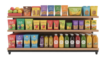 Fototapeta premium Supermarket aisle with a variety of food and drink products isolated on transparent background