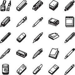 Eraser black Line Editable Icons set