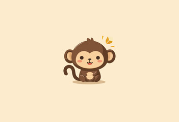An adorable kawaii baby monkey character sitting happily, a charming and cute cartoon vector illustration perfect for children's books, mascots, or stickers.
