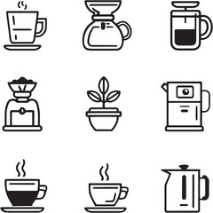 Decaf Coffee black Line Editable Icons set