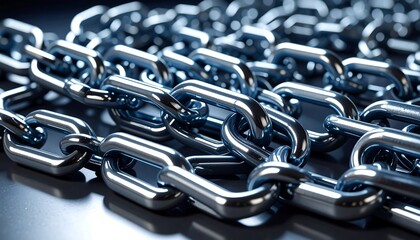 Interlinked Metal Chains Closeup.