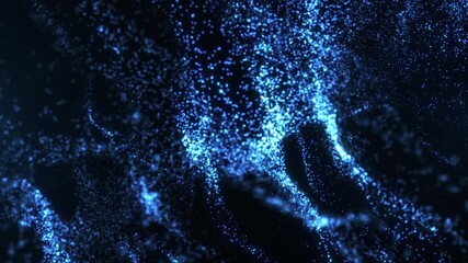 Digital particle waves. Abstract technological background made of dots. Futuristic wavy surface of moving blue particles. Big data visualization. Seamless looping 4K video. Screensaver.