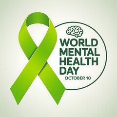 Green ribbon for world mental health day awareness campaign
