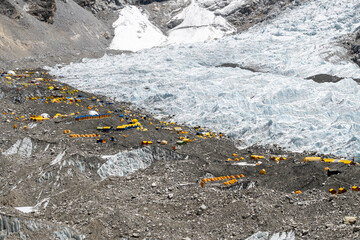 Close-up of Everest base camp on Khumbu glacier, Nepal.