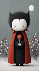 Vampire character enjoying Halloween in a whimsical scene