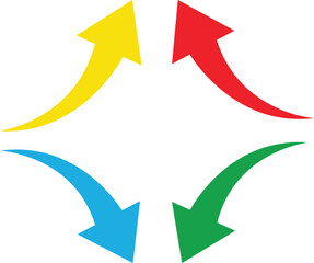 Colorful Arrows Pointing Inward Silhouette on White Background
