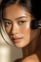 Radiant skin with subtle makeup brushwork.