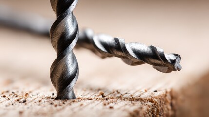 Close-Up of Drill Bits on Wooden Surface