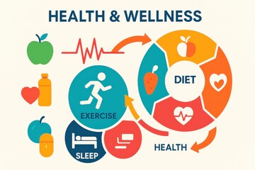 Comprehensive infographic illustration representing the components of health and wellness program