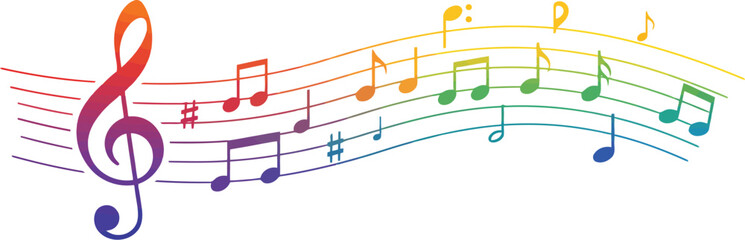 Vibrant rainbow music notes wave