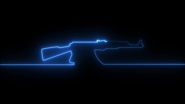 Glowing neon Submachine gun icon on black background. Kalashnikov ak 47 silhouette Weapon icon animation video. 4K motion Video. 