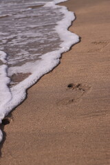 Human footprints on a sandy beach