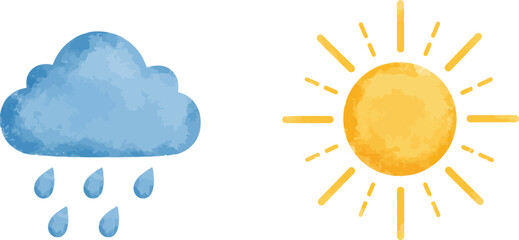 Rainy cloud sunny sky watercolor icons