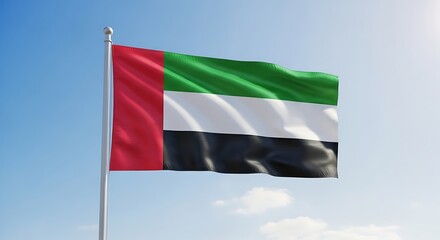 United Arab Emirates Flag Waving in Sky.