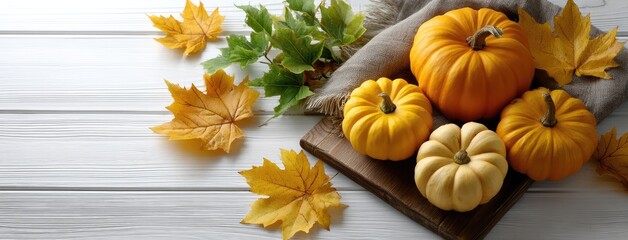 Fototapeta premium Bright pumpkins amongst autumn leaves evoke a warm seasonal atmosphere, perfect for celebrating fall festivities and harvest time