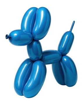 Shiny blue balloon sculpted into a dog shape.