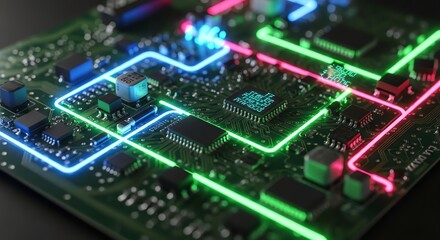 Fototapeta premium circuit board on green screen for digital design