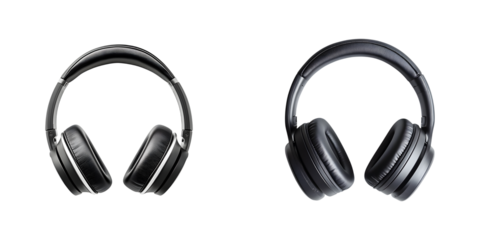 Set of Wireless over-ear headphones isolated on transparent background, PNG format, cut out