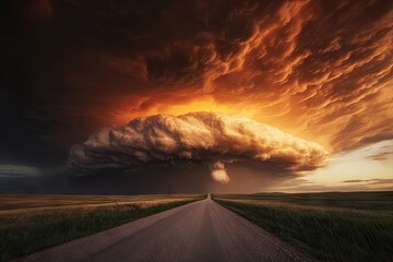 Dramatic storm clouds over a lonely road