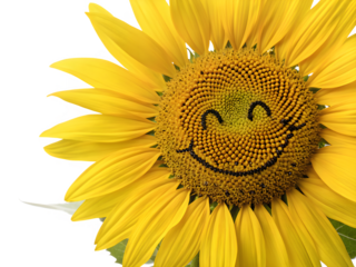 Happy sunflower with a smiling face in the center