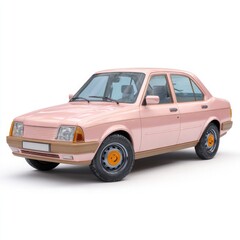 Fototapeta premium Peach Sedan with Orange Hubcaps on White automobile