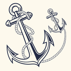 Two nautical anchors with thick rope in a vintage style illustration