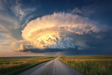 Dramatic storm cloud over rural road