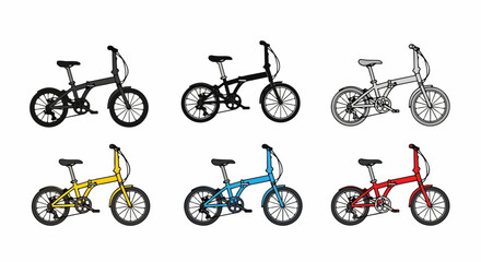 Obraz premium Collection of six colorful folding bicycles in various styles and colors.