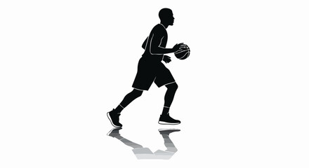 Fototapeta premium Silhouette of a basketball player dribbling a ball.