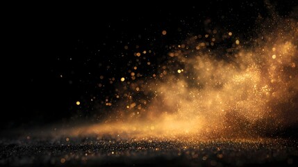 Explosion of golden particles over a dark backdrop