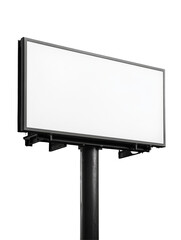 Fototapeta premium Blank white billboard on black pole isolated on white background for design and advertising