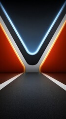 Futuristic night drive on an endless highway illuminated by a vibrant glowing neon light strip.