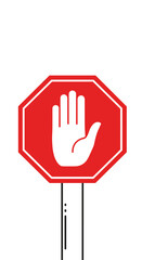 Obraz premium Red octagonal sign with white hand symbol for stopping traffic movement