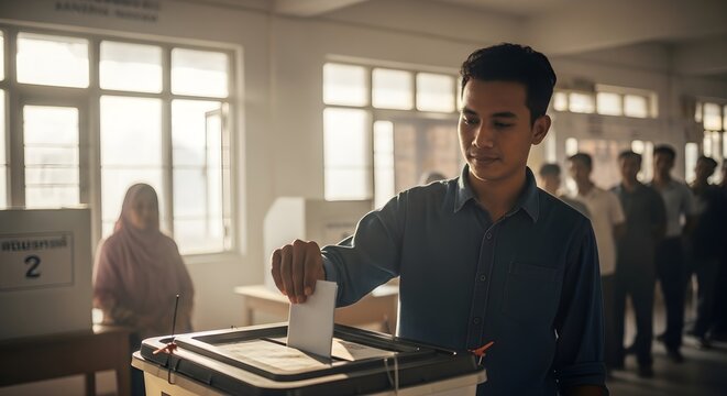 Young Man Casting Vote in Election, Promoting Civic Duty and Democracy