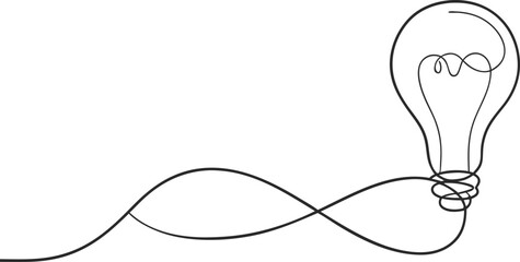  Line Drawing Light Bulb Electic Vector Illustration