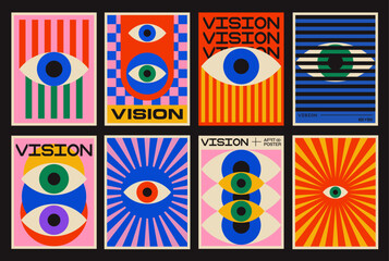 Cool Abstract Geometric Eye Poster. Pop Art Retro Vision Placard. Playful Pattern.
