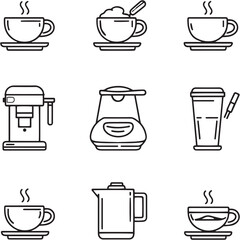 Espresso Con Panna black Line Editable Icons set