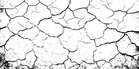 black and white dust and cracked concrete wall Texture pattern design element white background.

