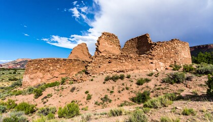 A sweeping view of ancient, crumbling  structures, nestled within a landscape of arid plains and sparse vegetation.