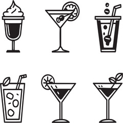 Espresso Tonic black Line Editable Icons set